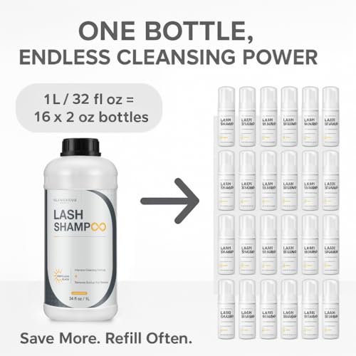 Isla & Fontane Lash Shampoo ? DeepClean Black 34 fl oz | Charcoal Lash Cleanser for Extensions | Deep Purifying Lash Bath Foam | Tea Tree & Witch Hazel Formula | Lash Shampoo Bulk for Salon & Home Use