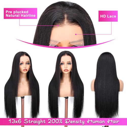 20 Inch Brazilian Human Hair Lace Front Wigs Straight 13x6 HD Natural Hairline