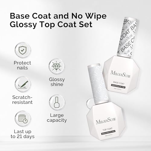MelodySusie Hema Free Gel Nail Polish, 0.5 Fl Oz Thick White Gel Polish Hema Free Gel Polish Base and Top Coat Set