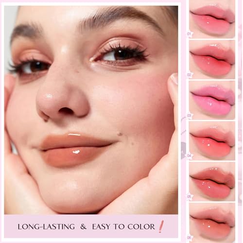 Lip Oil, Nourishing and Hydrating Tinted Lip Oil, High-Shine Glimmer Finish, Non-Sticky, Long-Lasting and Volumizing Formula, 0.12 Fl Oz(06 Caramel)