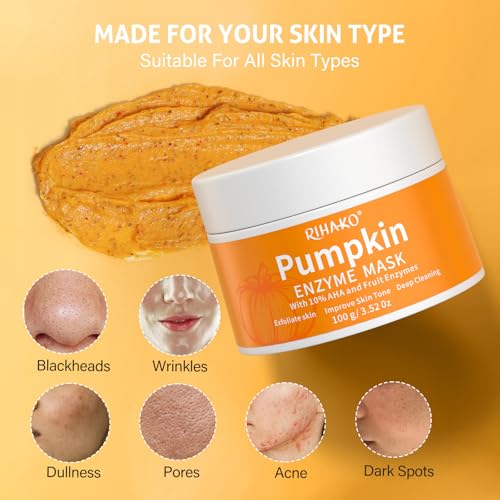 Valentine 's Day Gift for Women Pumpkin Enzyme Face Mask Skincare| Brightening Exfoliating Facial Mask For Dead Skin,Dullness Dark Spots, Uneven Skin Tone,Large Pores and Brightens Skin