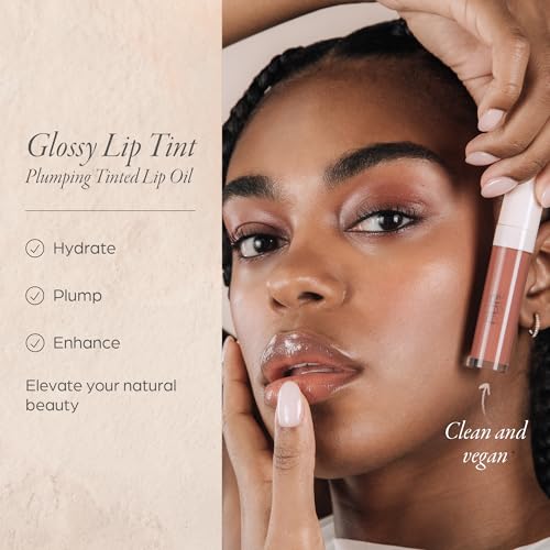 P?R MINERALS Glossy Lip Tint, Plumping Tinted Lip Oil - Hydrate & Plumps with Buildable, Non-Sticky & High Shine Formula - Jajoba Oil, Vitamin E & Pomegranate Extract