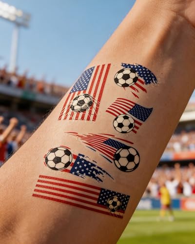 HERSAUL USA Flag Temporary Tattoos for Soccer Fans, 30 Pack - Easy Application for Match Day Celebrations