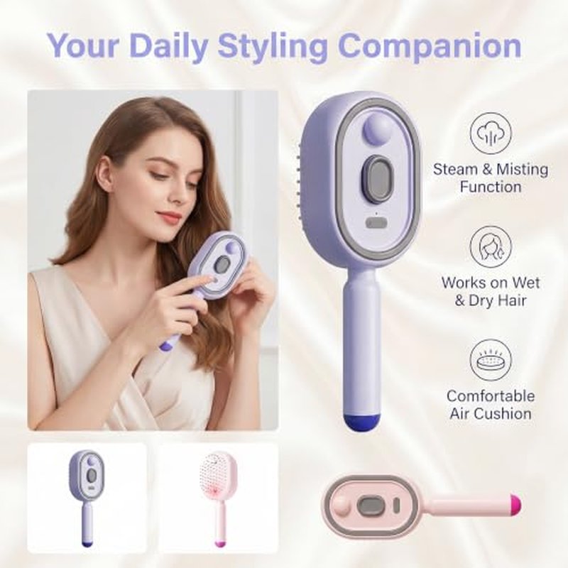 3-in-1 Electric Self-Clean Detangling Brush with Mist & Massage