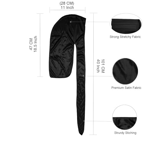 Wheebo 12PCS Silky Durags for Men Women Waves, Satin Do Rags Pack Headwraps Skull Caps with Long Tail and Wide Straps