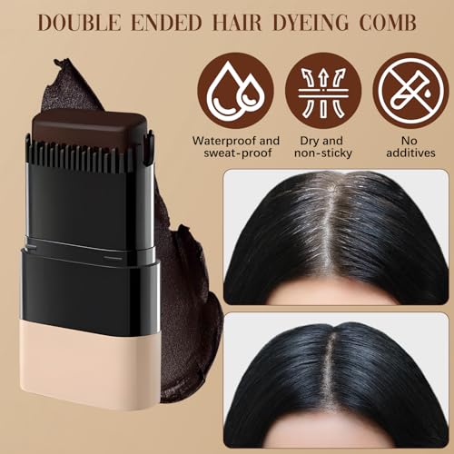 Chinosuo 2-in-1 Hair Color Stick & Comb for Root Touch-Up, Waterproof & Sweat-Proof, Natural Safe Ingredients, Easy to Use for Gray Hair