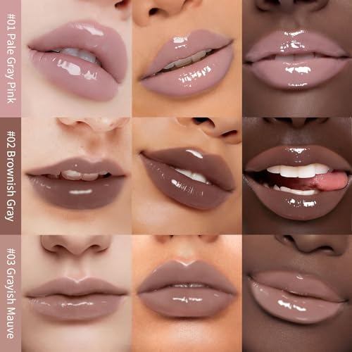 3-Piece Cool Tone Nude Lip Gloss Set with Mirror Finish