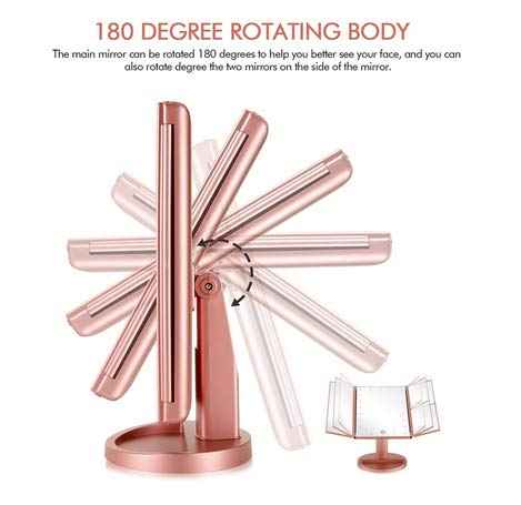 Infitrans Trifold Makeup Mirror Vanity Mirror with Lights,1X 2X 3X Magnification,Touch Screen,180 Adjustable Rotation,Portable Travel Bathroom Cosmetic Mirror