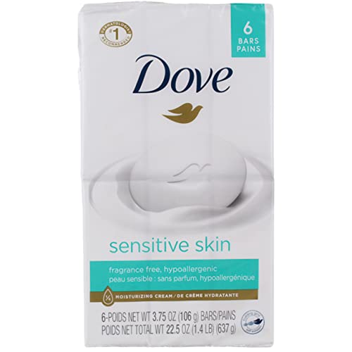 Dove Beauty Bar Gently Cleanses and Nourishes Sensitive Skin Effectively Washes Away Bacteria While Nourishing Your Skin, White, 3.75 Oz, 6 Count