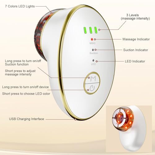 Electric Facial Cupping Therapy Sets, 3 in 1 Gua Sha Face Cupping Massage, Lymphatic Drainage Massager for Face, 7 Color Firming, Smoothing Facial Tools (White)