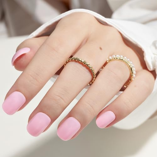 GLAMERMAID Opaque Pink Short Press-On Nails | Pure Fake Nails, Square / Squoval, 24pcs