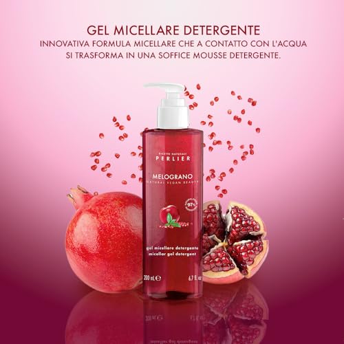 Perlier ? Pomegranate Face Cleansing Micellar Gel, 6.7 fl oz, Antioxidant-Rich Cleanser with Bio-Fermented Pomegranate, Gently Removes Makeup and Impurities, Alcohol-Free, All Skin Types