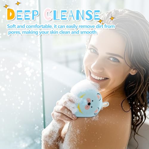 Kids Bath Loofah Sponge 3-Pack with Pink, Blue, White - Soft Exfoliating Body Scrubber for Babies & Toddlers