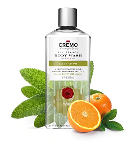 Cremo Rich-Lathering Sage & Citrus Body Wash for Men, A Revitalizing Combination of Bright Mandarin, Dry Herbs and White Cedar, 16 Fl Oz