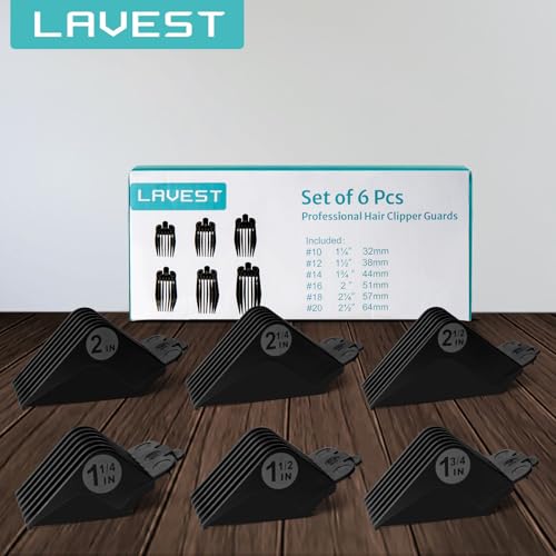 Wahl Clipper Guards Set - 6 Piece, 1.25" to 2.5" Lengths, Black