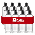 16 oz Clear Plastic Empty Bottles with Black Disc Top Caps, 12 Pcs Squeezable Refillable Shampoo Bottles Travel Cosmetic Containers for Lotions, Body Soap Cream