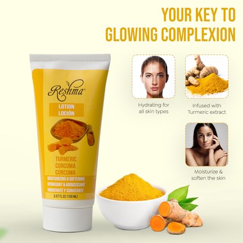 Reshma Beauty Turmeric Lotion, Face & Body Lotion for Normal to Dry Skin, Infused with Turmeric Extract, Moisturizes and Soothes Skin, 5.07 fl oz, Pack of 1