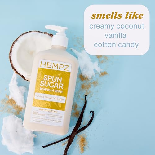 Hempz Cotton Candy Scented Body Lotion ? Spun Sugar & Vanilla Bean, Hydrating Moisturizer for Dry Skin, Body & Hands, Self Care Routine Must Have, 17 fl oz