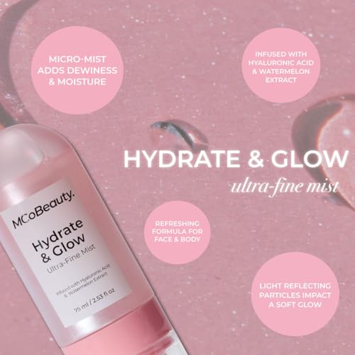 MCoBeauty - Hydrate and Glow Ultra Fine Mist Spray - Watermelon Scented Face and Body Spray with Aloe Vera - Contains Hyaluronic Acid and Shimmer - Christmas Gifts, Stocking Stuffers - 90ml