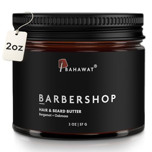BAHAWAT Hair & Beard Butter for Men Leave-in Conditioner - Barbershop scent - Strengthen & Soften? Made in USA -Organic Natural Ingredients | The Best Beard Butter - 2 oz.