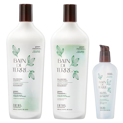 Bain de Terre Green Meadow Balancing Conditioner, Gentle Moisture Balance for Soft, Silky & Bouncy Hair with Argan & Monoi Oils, Paraben-free, Color-Safe, Vegan (2 sizes)