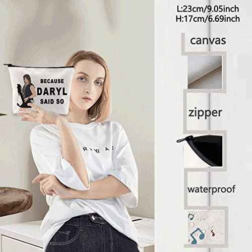 LEVLO Daryl Quote Cosmetic Make Up Bag Daryl Dixon Fans Gift Because Daryl Said So Makeup Zipper Pouch Bag(Because Daryl)