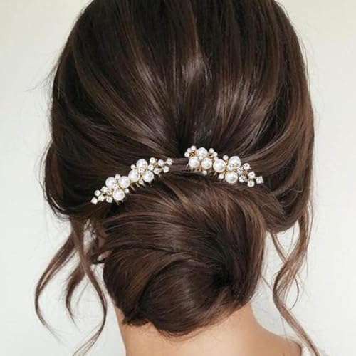 Pearl Rhinestone Bridal Hair Comb Set - Gold Wedding Hair Accessories
