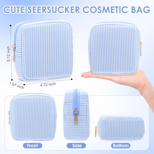 Sanwuta Seersucker Makeup Bag 6-Pack, Light Blue Striped