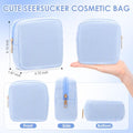 Sanwuta Small Light Blue Seersucker Makeup Bags Set of 6 - Stylish Cosmetic Organizer