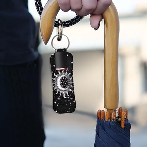 Bulopur Sun and Moon Lip Balm Holder Keychain Black Chapstick Holder Lipstick Sleeve Lip Gloss Tube Holder with Metal Ring Travel Accessories