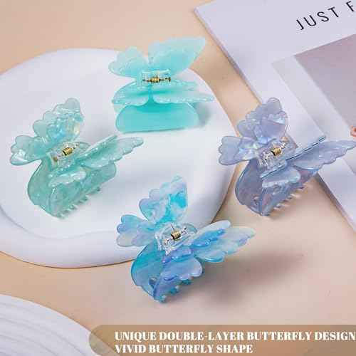 4Pcs Double Layered Butterfly Hair Claw Clips for Women Girls Acrylic Fashion Jaw Clip Elegant Hair Accessories for Thick and Thin Hair£¨Blue/Purple£©