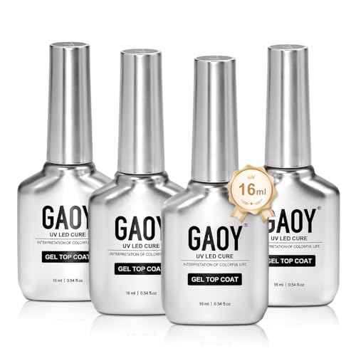 GAOY 4 Pcs 16ml No Wipe Gel Top Coat, Glassy Clear Top Coat, High Gloss Finish for UV Light Cure Gel Nail Polish