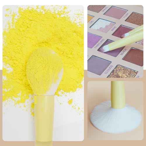 Yellow Make Up Brush Set ? 18PCS Makeup Brushes for Powder, Foundation, Eyeshadow ? With Rubber Coated Handles, Painted Aluminum Ferrules, Travel Bag & 2 Makeup Sponges? For Women & Beginners