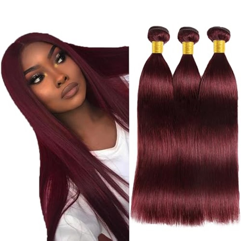 #99J Burgundy Straight Hair Bundles - 14 Inch, 3 Pack