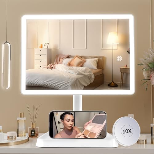 FUNTOUCH Rechargeable LED Makeup Vanity Mirror with Phone Holder