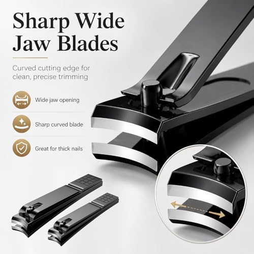 Aogeili Nail Clippers Set - Dual Size Stainless Steel for Thick Nails
