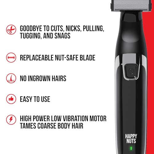 HAPPY NUTS The Ballber¢â Electric Body Hair Trimmer for Men - Mens Body Groomer Kit for Privates - IPX7 Waterproof Shaver for Hard to Reach Areas