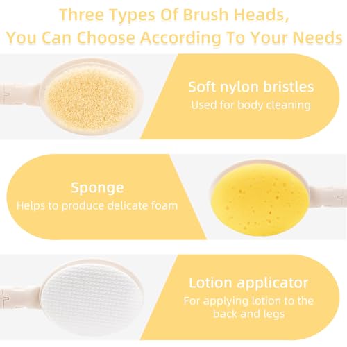 19" Long Handle Shower Brush Set with 3 Interchangeable Heads