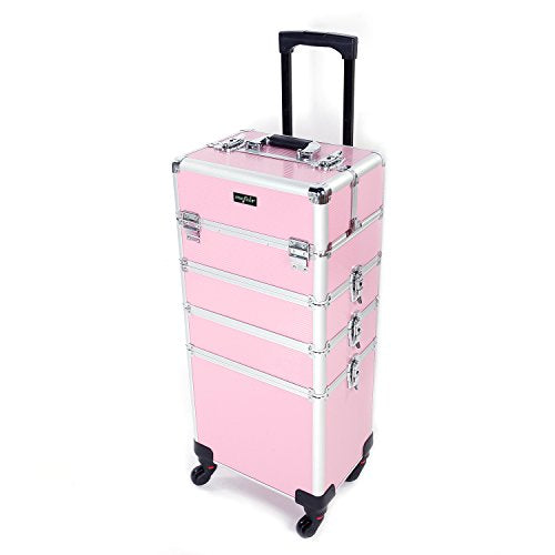 Mefeir 4-in-1 Rolling Makeup Train Case with Wheels, Pink
