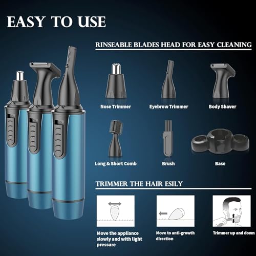 AREYZIN Ear and Nose Hair Trimmer for Men and Women Professional USB Rechargeable Nose Trimmer Nose Clippers Eyebrow Facial Hair Trimmer Body Grooming Kit IPX7 Waterproof Dual Edge Blades