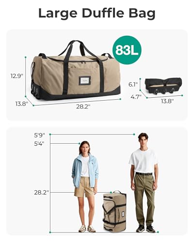 BAGSMART 83L Foldable Duffle Bag with Wheels & Organizers