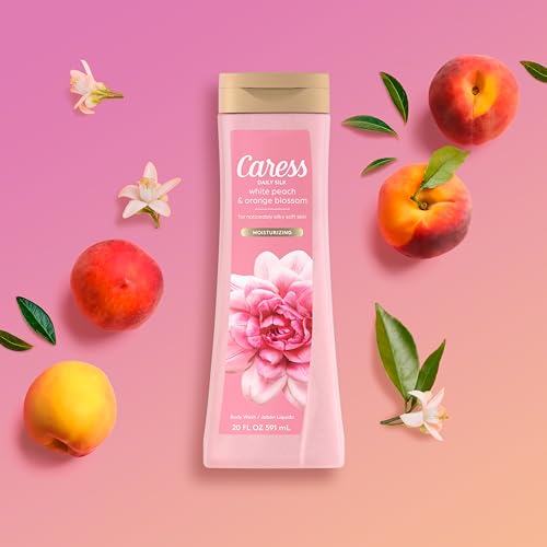Caress Body Wash With Silk Extract For Noticeably Silky, Soft Skin Daily Silk Body Soap With White Peach & Orange Blossom 20 fl oz 4 pack & Moisturizing Peony & Almond Blossom Body Wash For Fresh