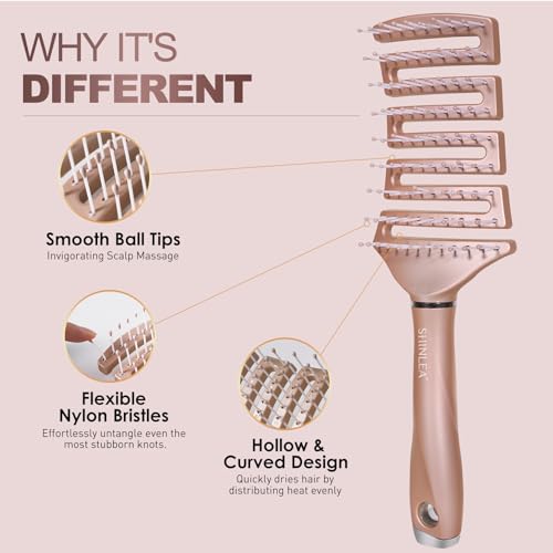 SHINLEA Detangling Brush for Curly Hair - Vented Curved Design