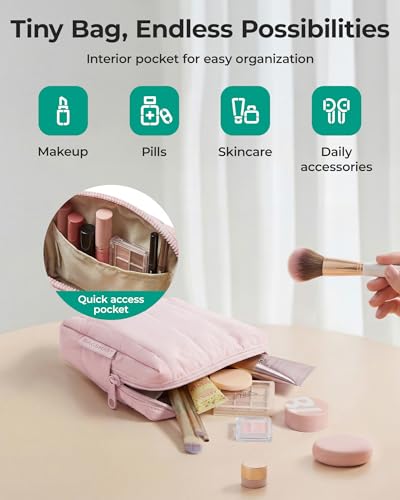 BAGSMART Small Travel Makeup Bag with Pocket - Baby Pink