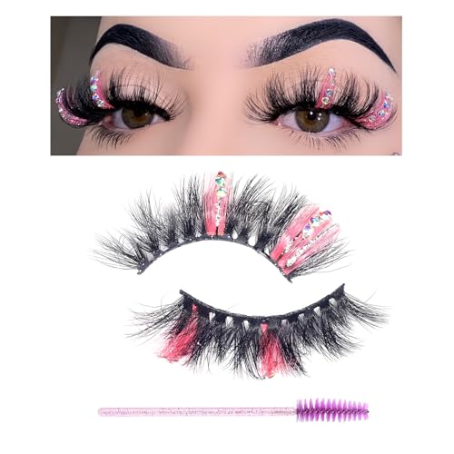 Miss Kiss Pink Rhinestone False Eyelashes 18MM Faux Mink