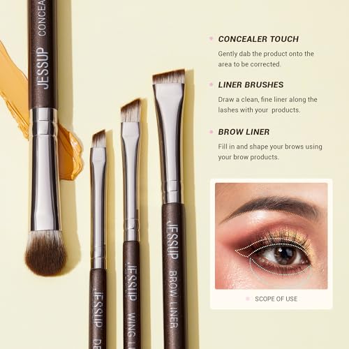 Jessup Eye Makeup Brushes Set Professional 15pcs Brown Eyeshadow Brush Eyebrow Concealer Eyeliner Blending Brush for Makeup Premium Synthetic Eye Brush Set, T499