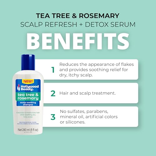 Hollywood Beauty Tea Tree & Rosemary Scalp Soothing Shampoo, 8 fl oz - Cleanses and Soothes Scalp