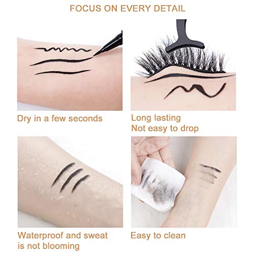 Liquid Eyeliner Pen Waterproof, Magic Self-adhesive Long-Lasting Eyelash Glue Pen, Magnetic Eyeliner, No Blooming Quick Drying Magnetic Eye Liner Black Pack of 2