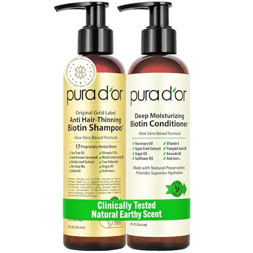 PURA D'OR Gold Label Anti-Thinning Biotin Shampoo & Conditioner Set, 8oz x2