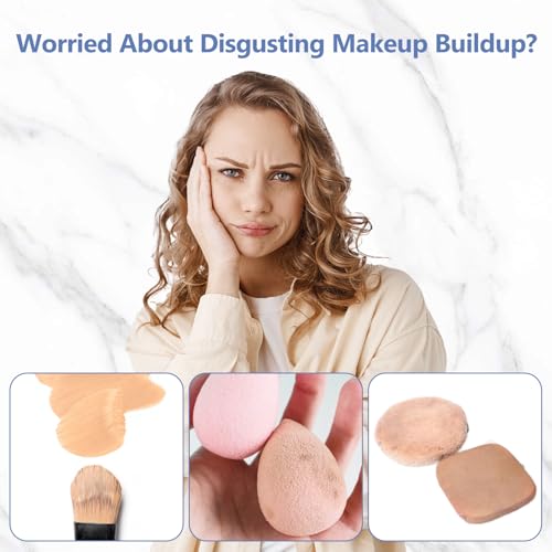 Alyfini Makeup Brush Cleaner Machine + Cleanser Solution Combo, Powerful for Tough Residue on Make Up Brushes/Sponges/Puffs